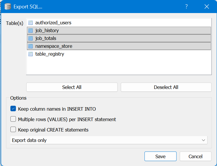 Exporting table from moonraker-sql.db in SQL format